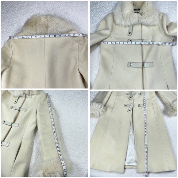 🔥Mackage Wool Cashmere Blend Cream Coat Fur Trim Luxe Winter Overcoat Size M - Picture 13 of 16
